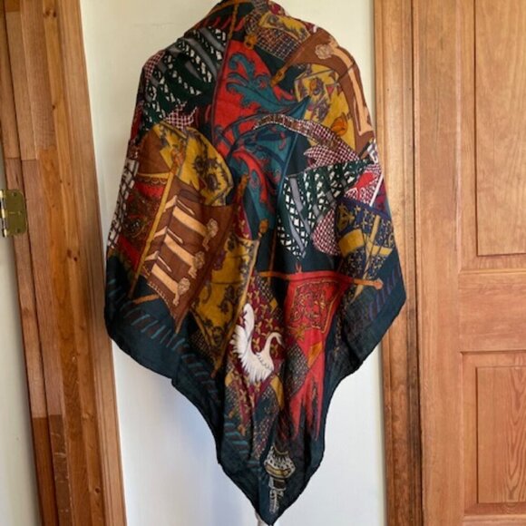 HERMES Flag Print Square Green Blue Gold Red Large Vintage Scarf - Picture 4 of 17